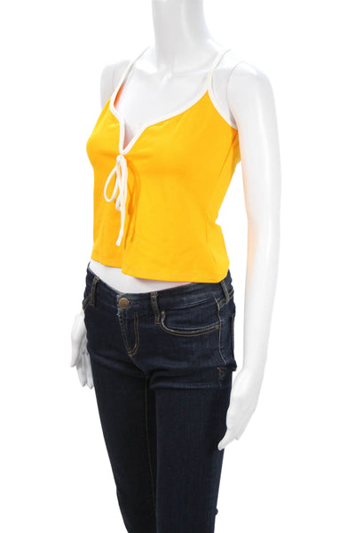 Lovers + Friends Womens Cropped Camisole V-Neck Yellow Polyester Size M