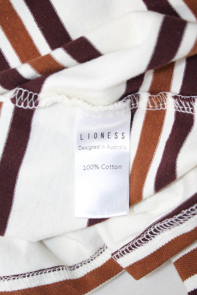 Lioness Women Jersey Striped Collared Polo Long Sleeve Beige Cotton Size L