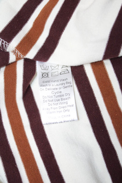 Lioness Women Jersey Striped Collared Polo Long Sleeve Beige Cotton Size L