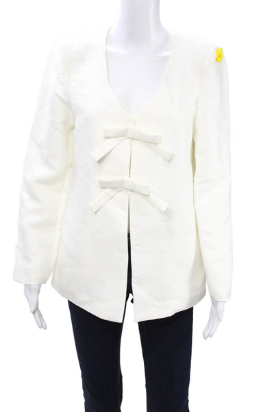 Aligne Womens Classic White Polyester V-Neck Tie Blazer Long Sleeve Size 4