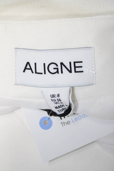 Aligne Womens Classic White Polyester V-Neck Tie Blazer Long Sleeve Size 4