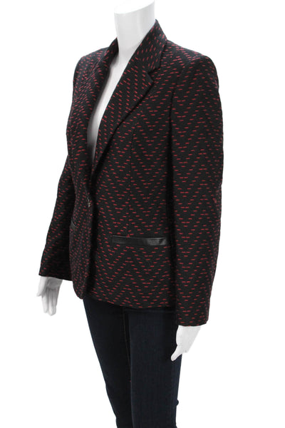 Les Copains Women Black Herringbone Wool Collared Button Blazer Size 42