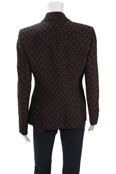 Les Copains Women Black Herringbone Wool Collared Button Blazer Size 42