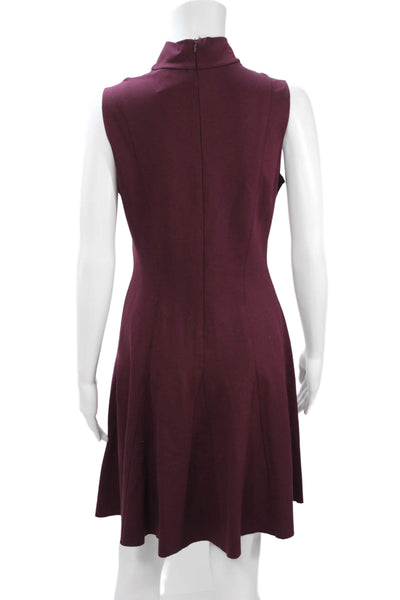Josie Natori Womens A-Line Fit & Flare Purple Mock Neck Midcalf Dress Size M