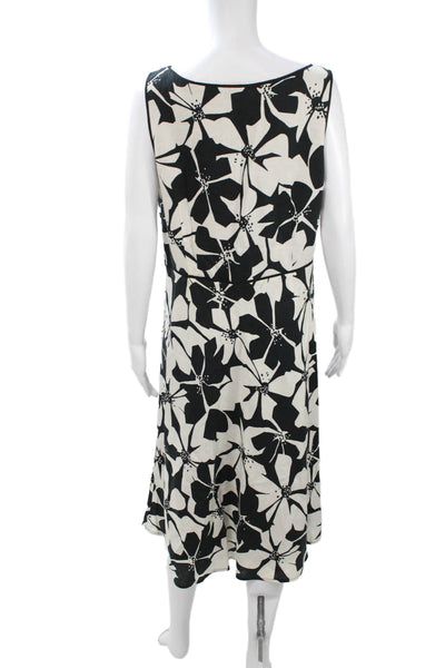 Adrianna Papell Women A-Line Sleeveless Black Floral Midi Dress Size 14
