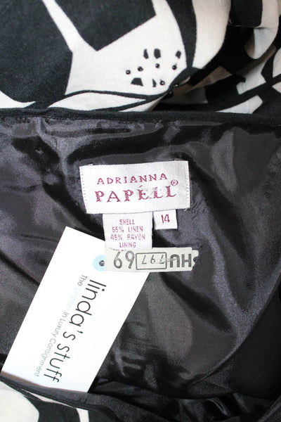 Adrianna Papell Women A-Line Sleeveless Black Floral Midi Dress Size 14