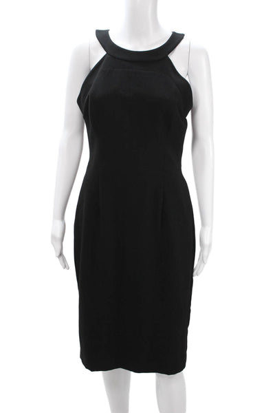 Black Halo Women Sheath Dress Black Sleeveless Zip Midi Size 8