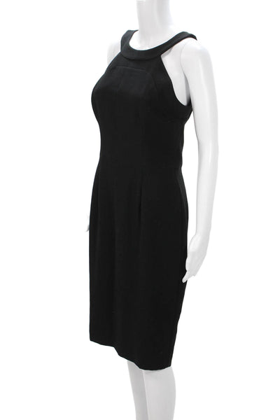 Black Halo Women Sheath Dress Black Sleeveless Zip Midi Size 8