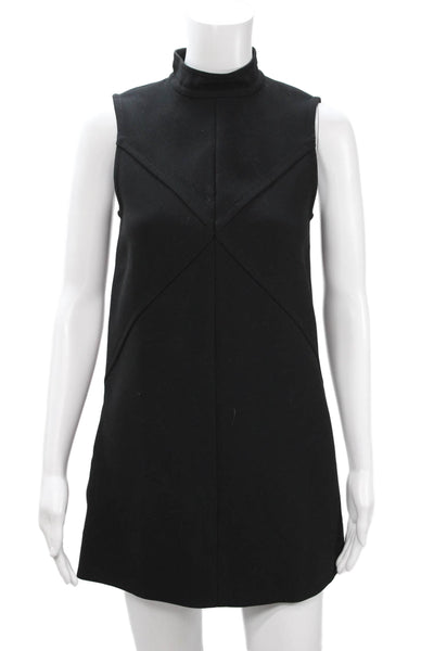 Rachel Zoe Women Shift Mini Dress Black Mock Neck Zip Size 0