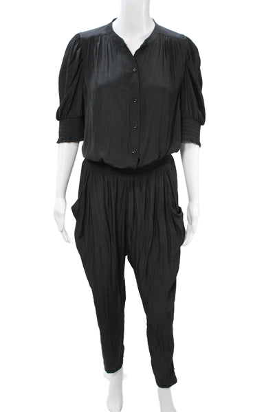 Ramy Brook Women Jumpsuit Black Round Neck 3/4 Sleeve Polyester Blend Size M