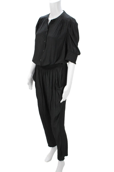 Ramy Brook Women Jumpsuit Black Round Neck 3/4 Sleeve Polyester Blend Size M