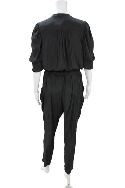 Ramy Brook Women Jumpsuit Black Round Neck 3/4 Sleeve Polyester Blend Size M