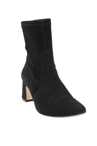 Stuart Weitzman Womens Suede Slip-On Heeled Ankle Boots Black Size 9