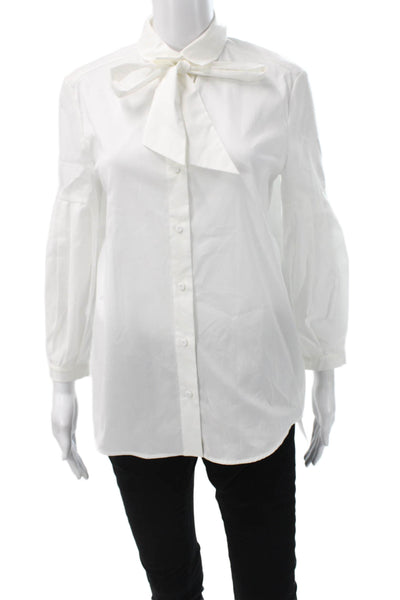 Luisa Cerano Women White Collared Button-Up Blouse 3/4 Sleeve Size 6