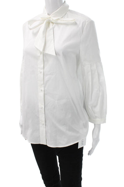 Luisa Cerano Women White Collared Button-Up Blouse 3/4 Sleeve Size 6