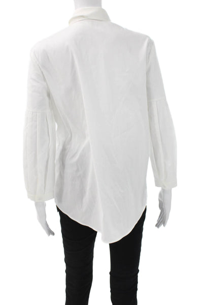 Luisa Cerano Women White Collared Button-Up Blouse 3/4 Sleeve Size 6