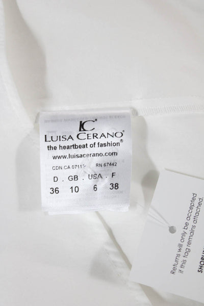 Luisa Cerano Women White Collared Button-Up Blouse 3/4 Sleeve Size 6
