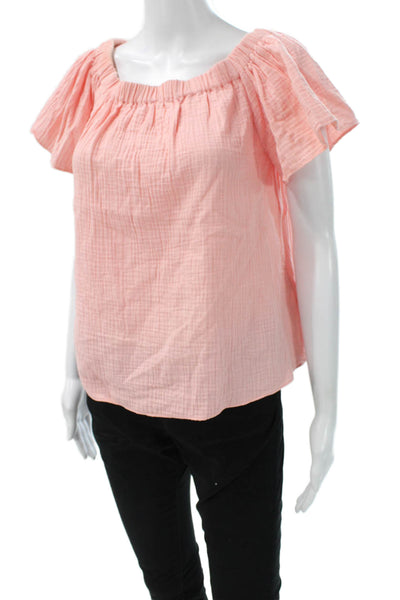 Rebecca Taylor Womens Pink Cotton Bohemian Short Sleeve Blouse Size 4