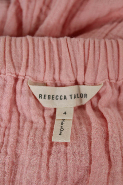 Rebecca Taylor Womens Pink Cotton Bohemian Short Sleeve Blouse Size 4