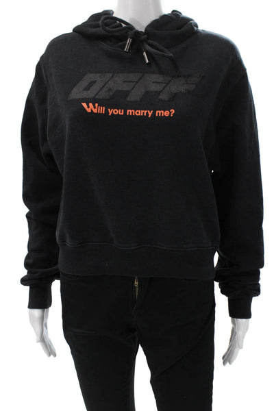 Off White Womens Pullover Hoodie Black Cotton Graphic Long Sleeve Size XS
