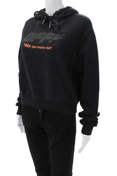 Off White Womens Pullover Hoodie Black Cotton Graphic Long Sleeve Size XS