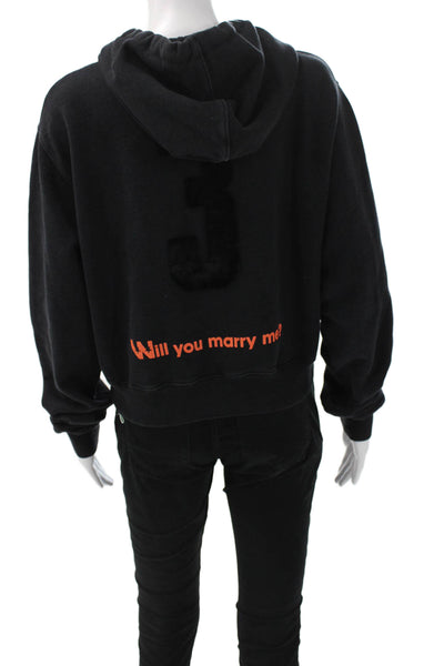 Off White Womens Pullover Hoodie Black Cotton Graphic Long Sleeve Size XS