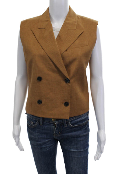 Theory Women Collared Brown Button Solid Polyester Vest Size 2