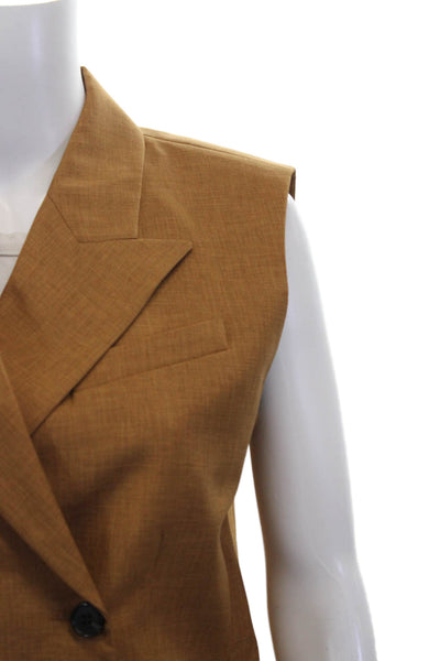 Theory Women Collared Brown Button Solid Polyester Vest Size 2