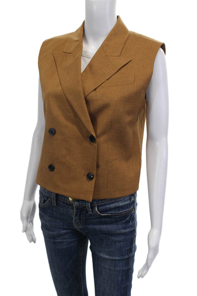 Theory Women Collared Brown Button Solid Polyester Vest Size 2