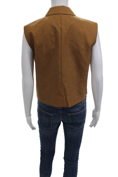 Theory Women Collared Brown Button Solid Polyester Vest Size 2