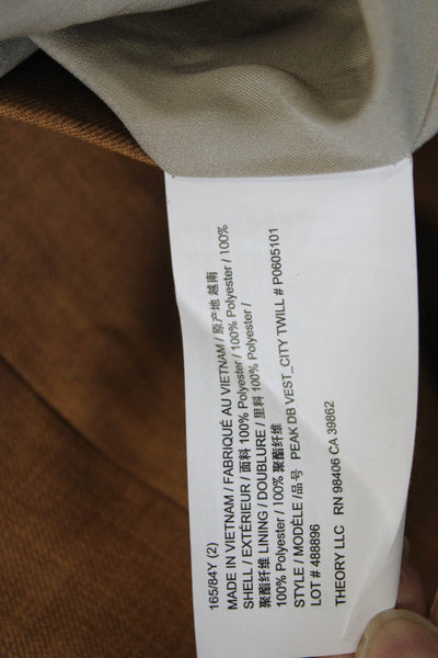 Theory Women Collared Brown Button Solid Polyester Vest Size 2