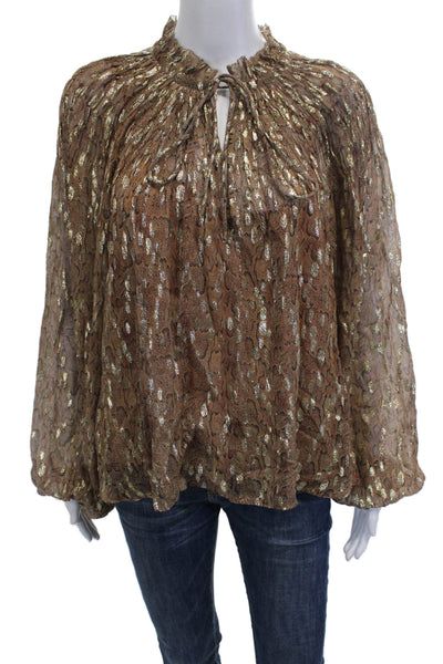 Love The Label Womens Brown Animal Print High Neck Tunic Long Sleeve Size L