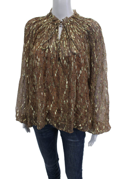 Love The Label Womens Brown Animal Print High Neck Tunic Long Sleeve Size L