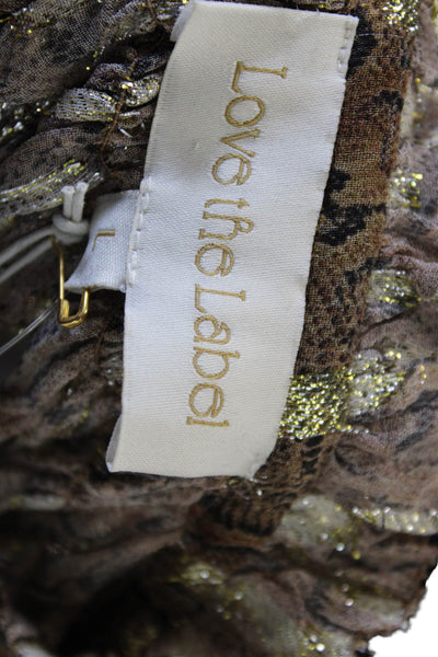 Love The Label Womens Brown Animal Print High Neck Tunic Long Sleeve Size L