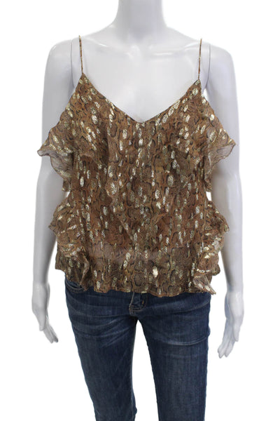 Love The Label Women Camisole V-Neck Animal Print Brown Size S