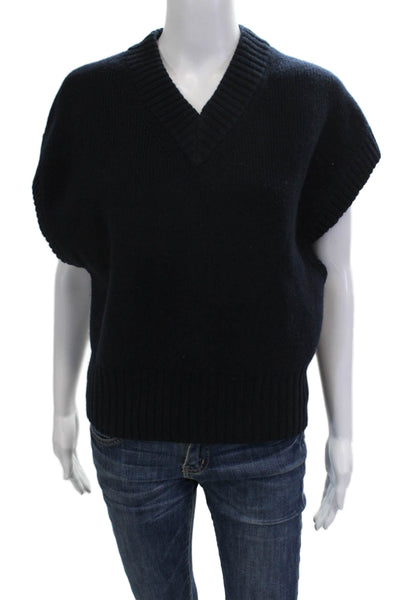 ALC Unisex Dark Blue 100% Lambswool V-Neck Pullover Sweater Vest Size M