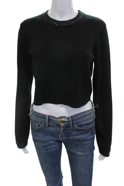 ALC Unisex Pullover Sweater Black Crew Neck Button Long Sleeve Size S