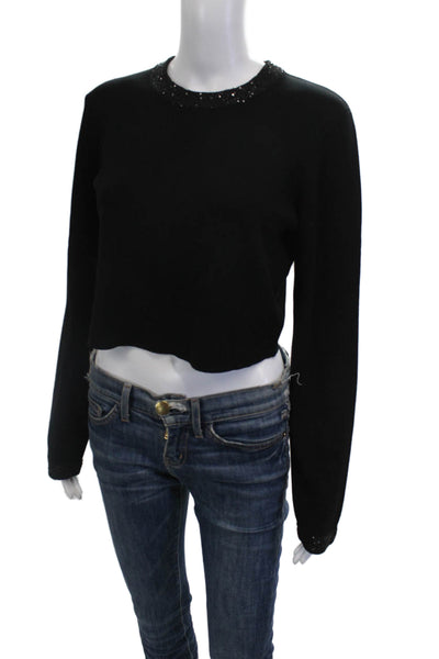 ALC Unisex Pullover Sweater Black Crew Neck Button Long Sleeve Size S
