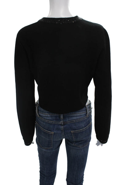 ALC Unisex Pullover Sweater Black Crew Neck Button Long Sleeve Size S