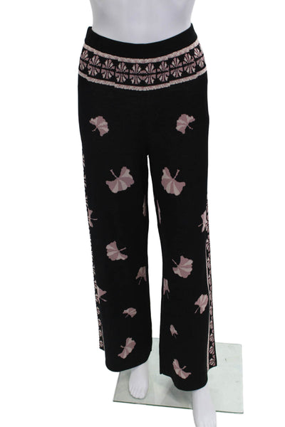 Misa Women Black Floral Butterfly Viscose Blend Pants Size M
