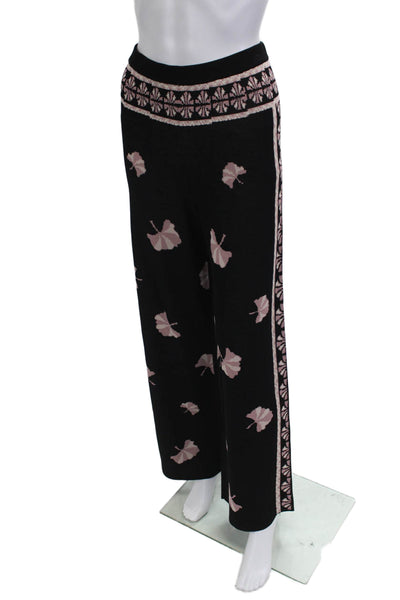 Misa Women Black Floral Butterfly Viscose Blend Pants Size M