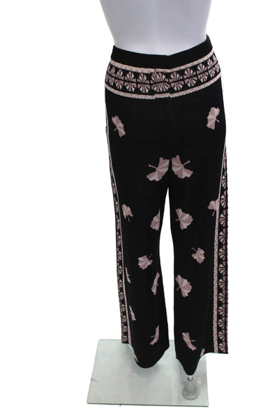 Misa Women Black Floral Butterfly Viscose Blend Pants Size M