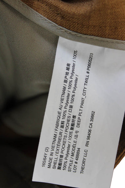 Theory Women Cropped Dress Pants Brown Hook & Eye Polyester Size 2