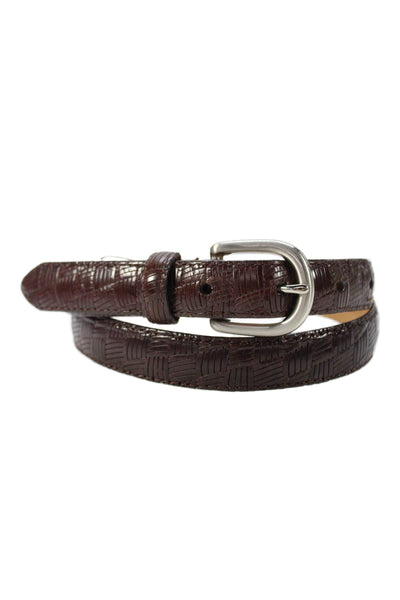 WCM New York Women's Buckle Closure Textured Leather Skinny Belt Brown Size M