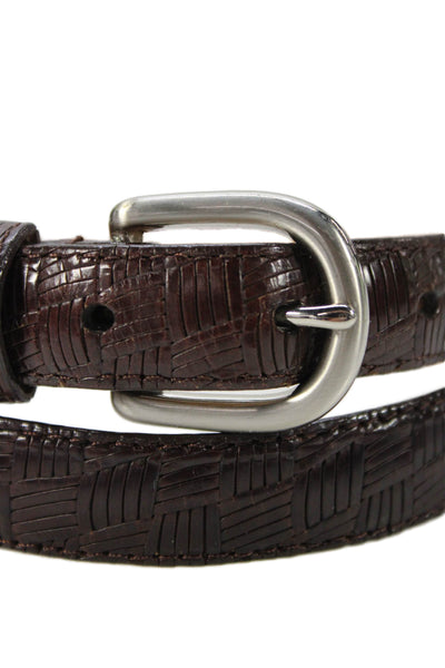 WCM New York Women's Buckle Closure Textured Leather Skinny Belt Brown Size M