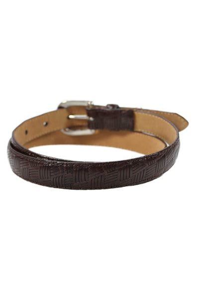 WCM New York Women's Buckle Closure Textured Leather Skinny Belt Brown Size M