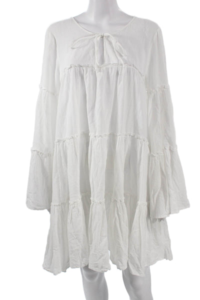 BCBG Max Azria Womens White Cotton Long Sleeve Trapeze Kaftan Size L