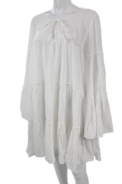 BCBG Max Azria Womens White Cotton Long Sleeve Trapeze Kaftan Size L