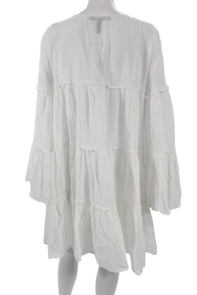 BCBG Max Azria Womens White Cotton Long Sleeve Trapeze Kaftan Size L