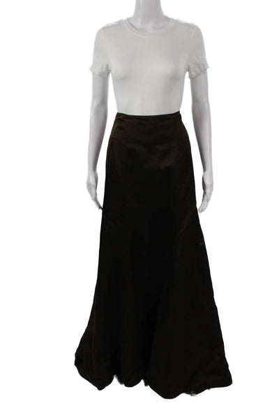 Monique Lhuillier Womens Maxi Trumpet Satin Long Brown Skirt Size 6